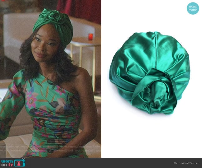 Rosette Full Turban by Jennifer Behr worn by Monica Colby (Wakeema Hollis) on Dynasty