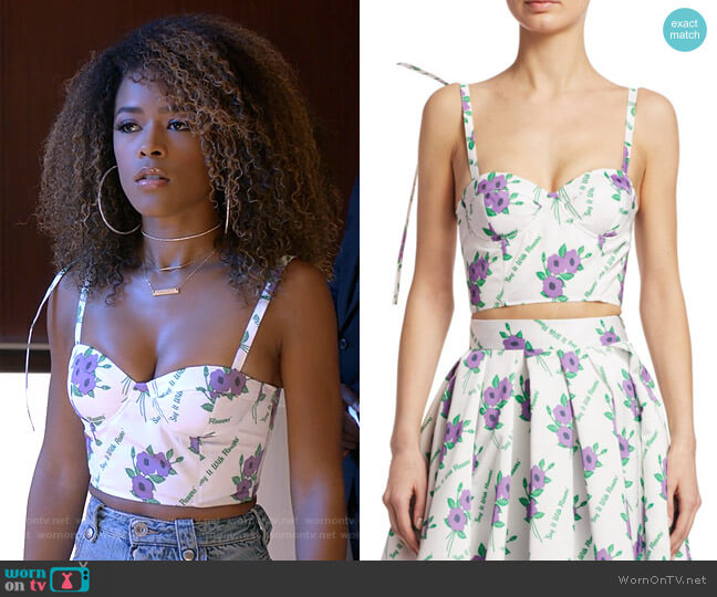 Pintucked Floral Bustier by Rosie Assoulin worn by Tiana Brown (Serayah McNeill) on Empire
