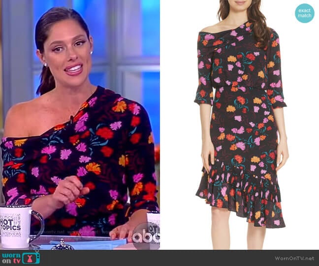 Lexie Floral Print Silk Off the Shoulder Dress by Saloni worn by Abby Huntsman on The View