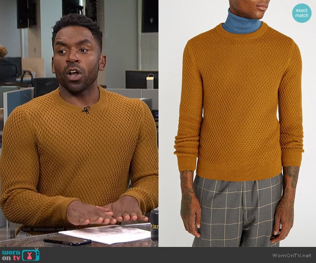 Honeycomb-Knit Sweater by Sandro worn by Justin Sylvester on E! News