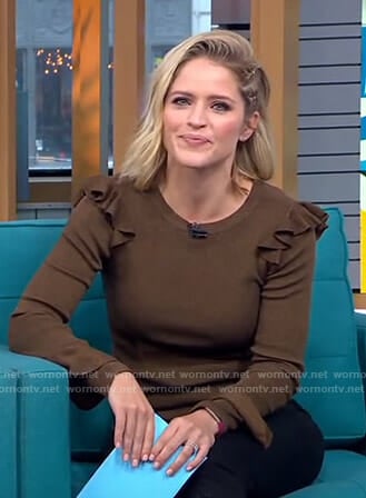 Sara’s brown ruffled sweater on GMA Day