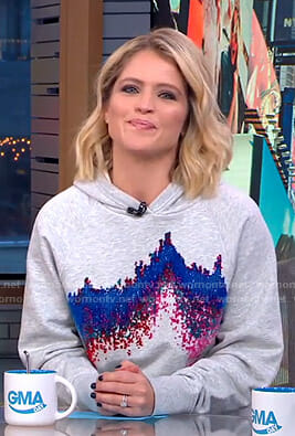 Sara’s grey embroidered hoodie on GMA Day