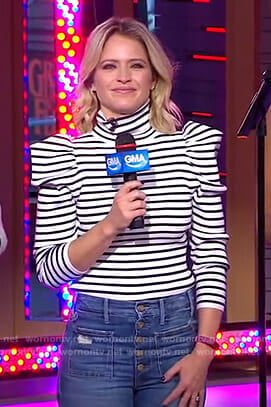 Sara’s striped puff sleeve sweater and jeans on GMA Day