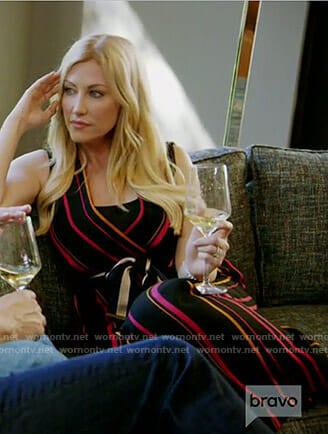 Stephanie’s black striped jumpsuit on The Real Housewives of Dallas