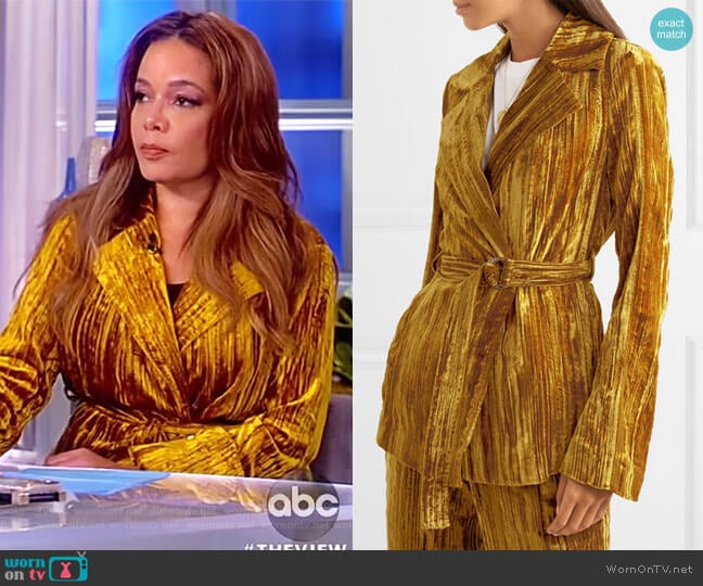 Lora belted crushed-velvet blazer by Stine Goya worn by Sunny Hostin on The View