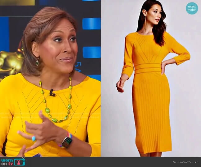 Stitched Sweater Dress - Gabrielle Union Collection by New York & Company worn by Robin Roberts on Good Morning America