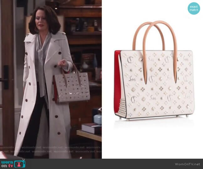 Studded Paloma Tote by Christian Louboutin worn by Karen Walker (Megan Mullally) on Will and Grace