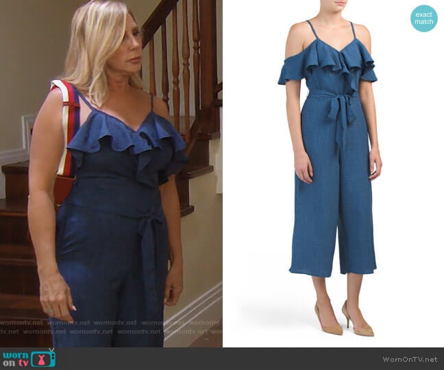 Chambray Gaucho Jumpsuit by ABS Collection worn by Vicki Gunvalson on The Real Housewives of Orange County