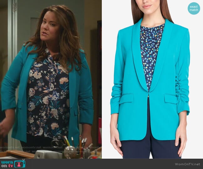 Kiss-Front Blazer by Tahari ASL worn by Katie Otto (Katy Mixon) on American Housewife