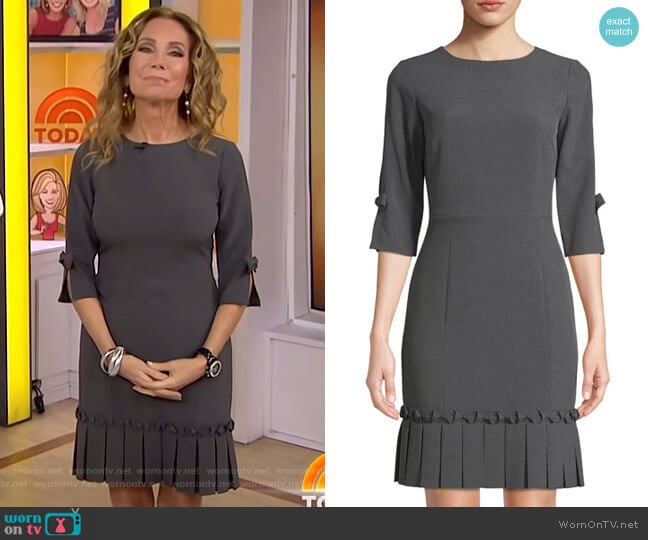 Pleated-Trim Twill Sheath Dress by Tahari ASL worn by Kathie Lee Gifford on Today