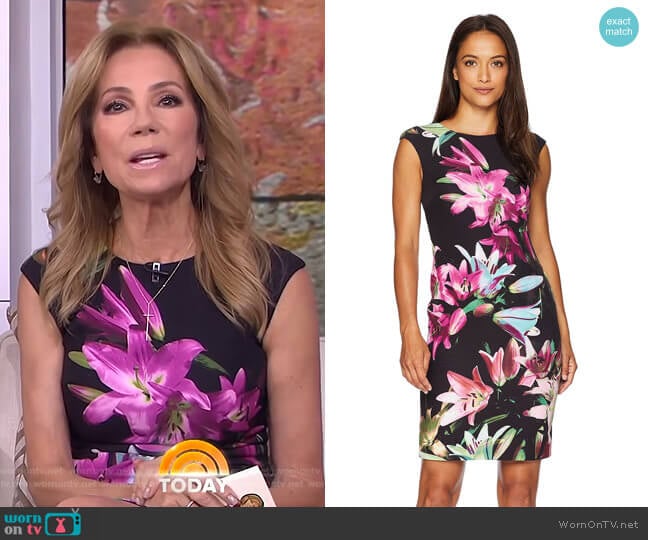 Printed Scuba Sheath Dress by Tahari ASL worn by Kathie Lee Gifford on Today