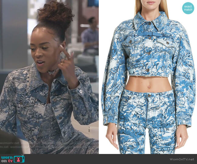 Tapestry Print Crop Denim Jacket by Off-White worn by Tiana Brown (Serayah McNeill) on Empire