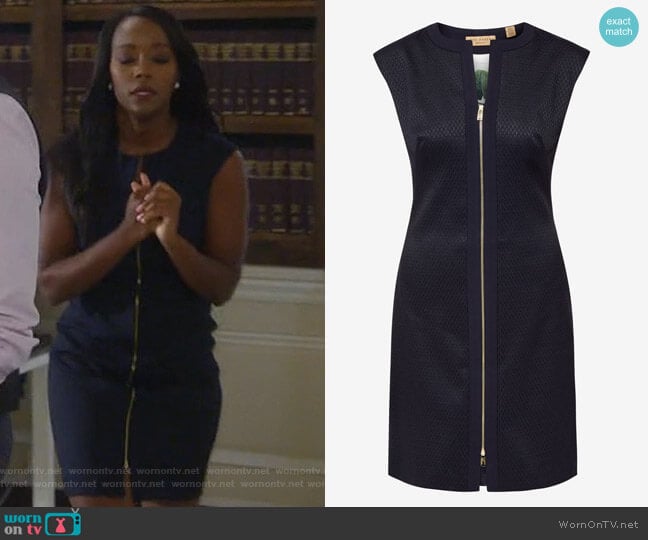 WornOnTV: Michaela’s navy sleeveless zip-front dress on How to Get Away ...