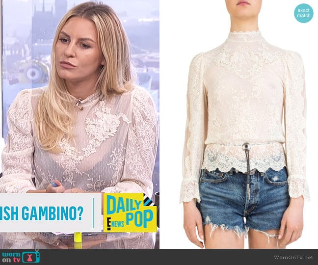 Bolo-Detail Lace Top by The Kooples worn by Morgan Stewart on E! News