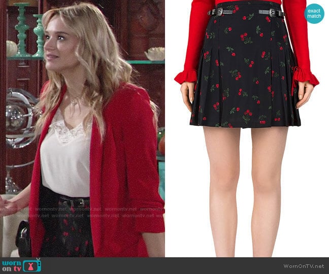 The Kooples Cherry Love Print Skirt worn by Summer Newman (Hunter King) on The Young and the Restless