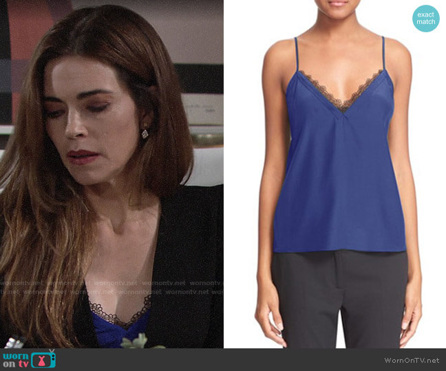 The Kooples Lace Trim Crêpe de Chine Camisole worn by Victoria Newman (Amelia Heinle) on The Young and the Restless