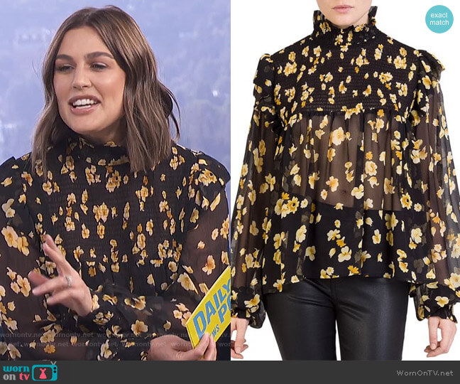 Silk Smocked Floral-Print Top by The Kooples worn by Carissa Loethen Culiner  on E! News