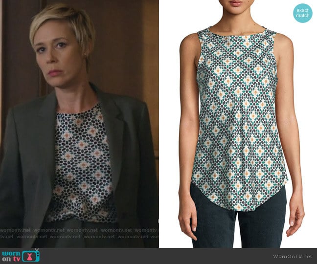 Printed Silk Sleeveless Racerback Top by Theory worn by Bonnie Winterbottom (Liza Weil) on How to Get Away with Murder