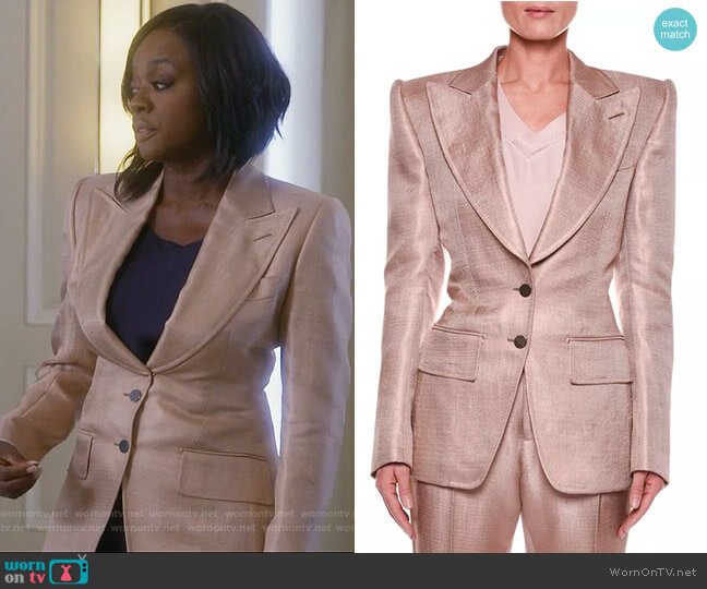 Metallic Twill Two-Button Jacket with Strong Shoulders by Tom Ford worn by Annalise Keating (Viola Davis) on How to Get Away with Murder