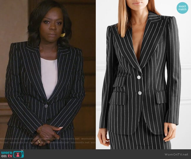 Pinstriped wool-twill blazer by Tom Ford worn by Annalise Keating (Viola Davis) on How to Get Away with Murder