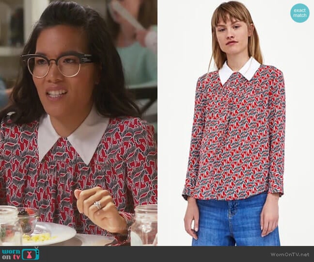 Top with Contrasting Collar by Zara worn by Doris (Ali Wong) on American Housewife