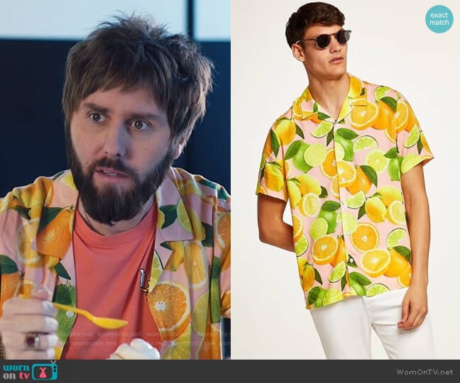 Lemon Print Camp Shirt by Topman worn by Chewey (James Buckley) on I Feel Bad