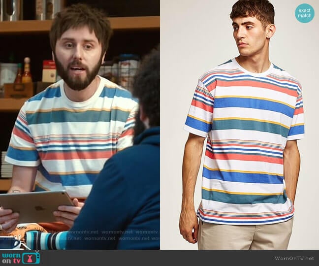 Rainbow Stripe T-Shirt by Topman worn by Chewey (James Buckley) on I Feel Bad