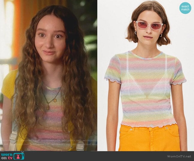 Pastel Rainbow T-Shirt by Topshop worn by Mae (Olivia Keville) on Splitting Up Together