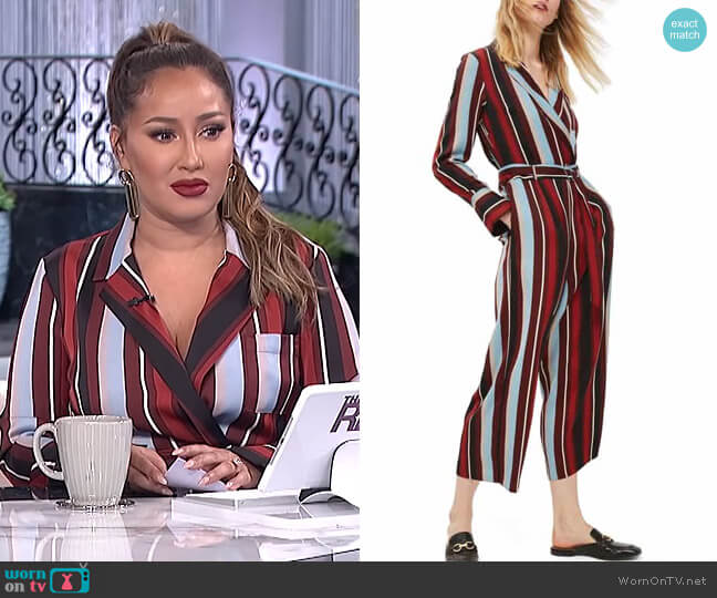 Multi-colored stripe jumpsuit by Topshop worn by Adrienne Houghton  on The Real