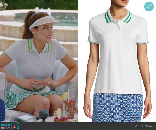 Pleated-Collar Short-Sleeve Polo Top by Tory Sport worn by Fallon Carrington (Elizabeth Gillies) on Dynasty