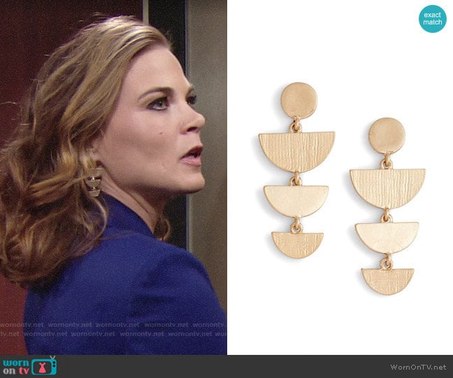 Treasure & Bond Etched Chandelier Earrings worn by Phyllis Newman (Gina Tognoni) on The Young and the Restless