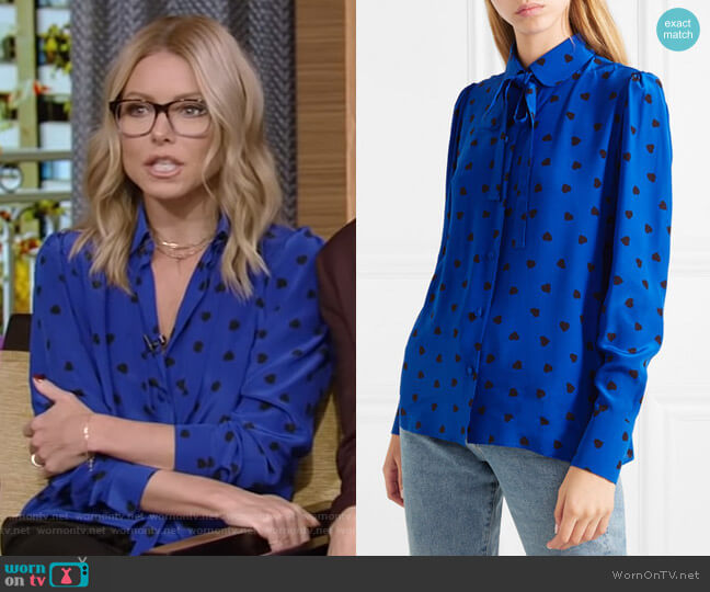 WornOnTV: Kelly’s blue heart print blouse on Live with Kelly and Ryan ...