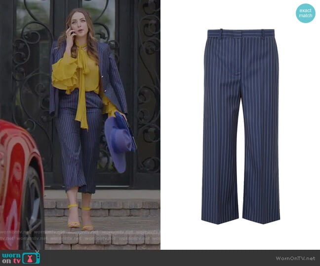 Cropped Striped Wide-Leg Pants by Versace worn by Fallon Carrington (Elizabeth Gillies) on Dynasty