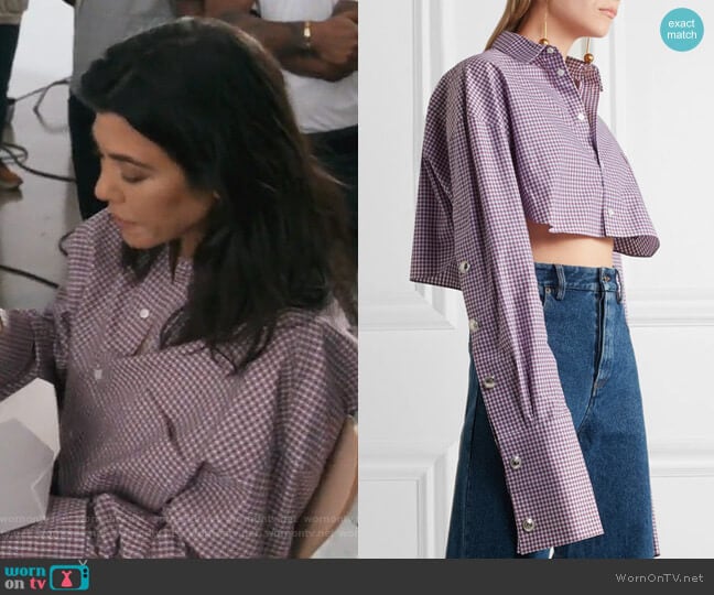 Cropped checked cotton-poplin shirt by Y/Project worn by Kourtney Kardashian on Keeping Up with the Kardashians