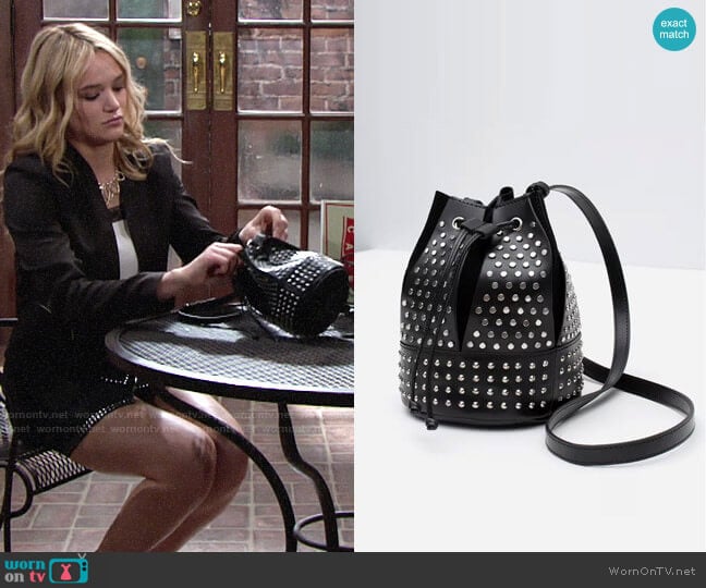 Zara Studded Bucket Bag  worn by Summer Newman (Hunter King) on The Young and the Restless