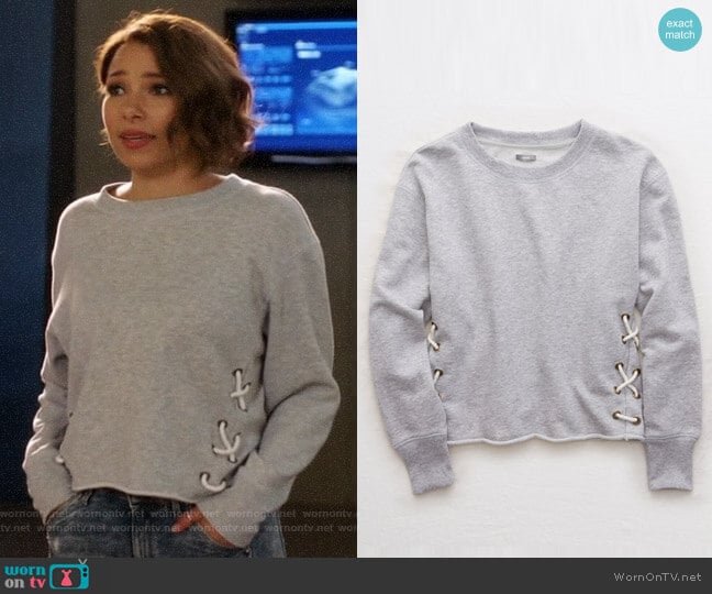 Aerie Lace Up Side Sweatshirt worn by Nora West-Allen (Jessica Parker Kennedy) on The Flash