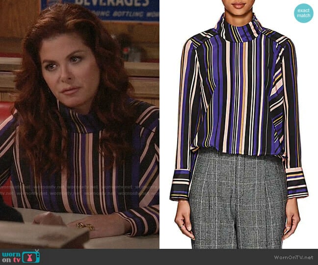 Akira Naka Striped Crepe Blouse worn by Grace Adler (Debra Messing) on Will and Grace