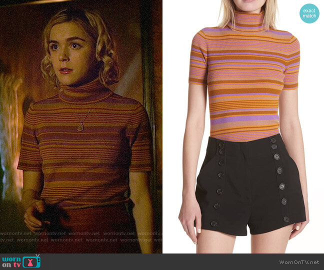 Sabrina’s striped turtleneck top on Chilling Adventures of Sabrina