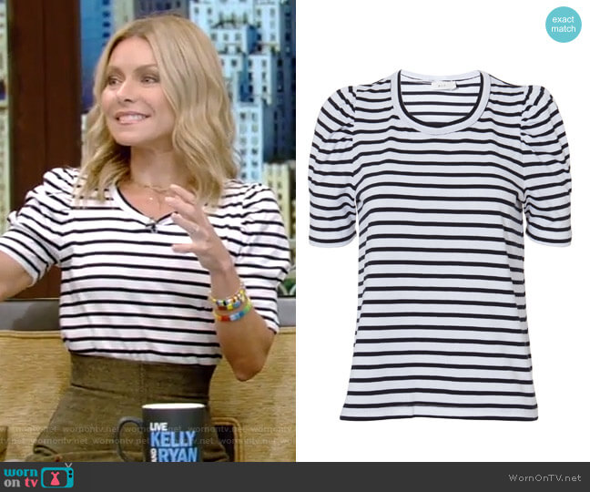 WornOnTV: Kelly’s striped puff sleeve top and midi skirt on Live with ...