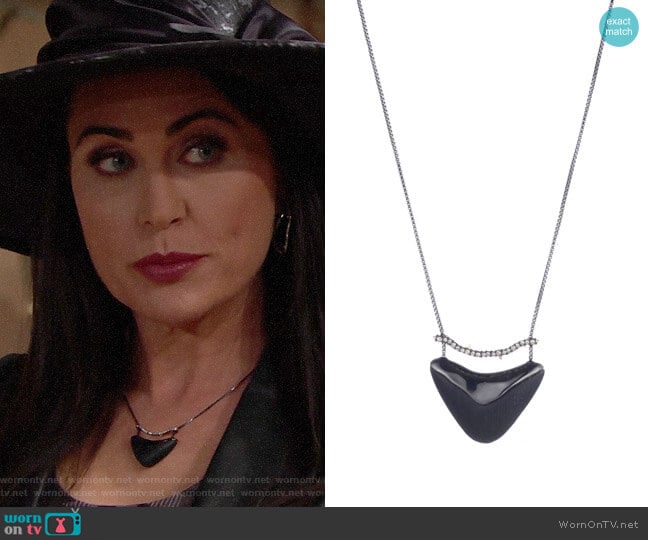 Alexis Bittar Crystal Encrusted Bar and Shield Pendant Necklace worn by Quinn Fuller (Rena Sofer) on The Bold and the Beautiful