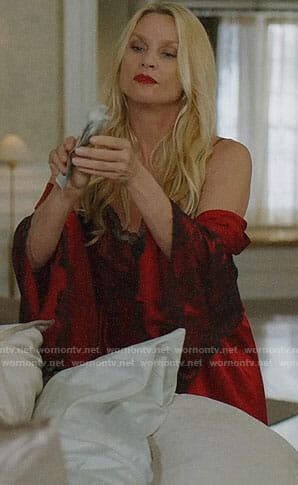 Alexis’s red and black lace slip and robe on Dynasty