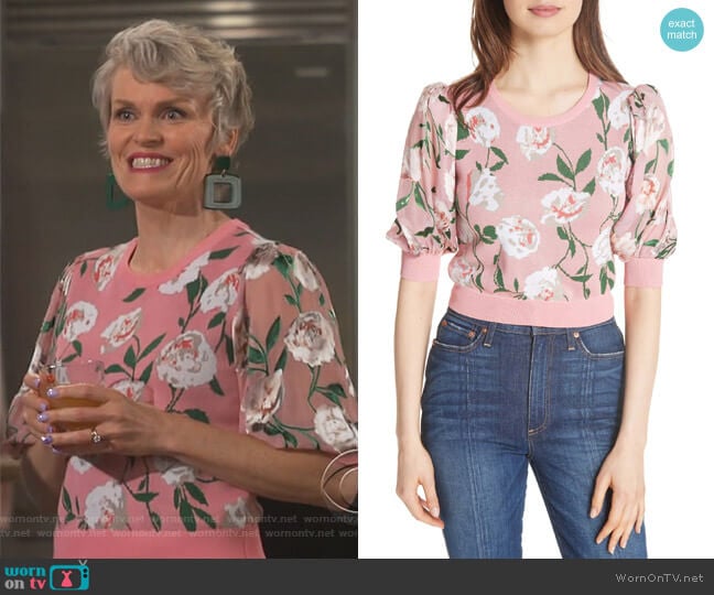 Brandy Floral Puff Crop Sweater by Alice + Olivia worn by Bonnie (Stephnie Weir) on Happy Together