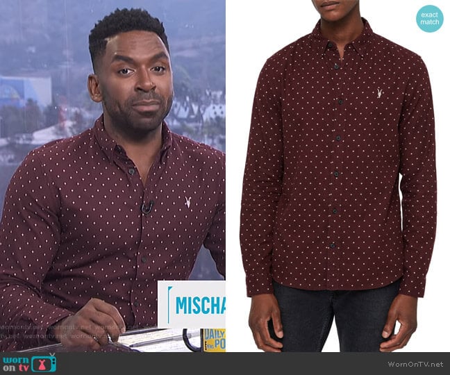 Bethel Slim Fit Dot Flannel Shirt by All Saints worn by Justin Sylvester on E! News