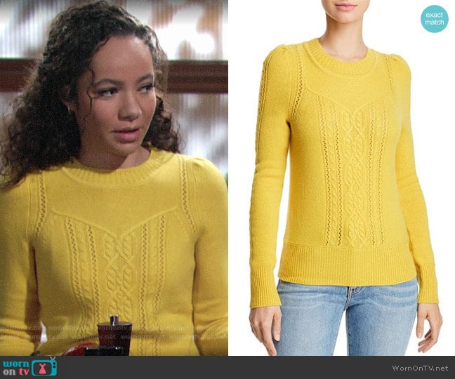 Aqua Mixed Knit Cashmere Sweater in Marigold worn by Mattie Ashby (Lexie Stevenson) on The Young and the Restless