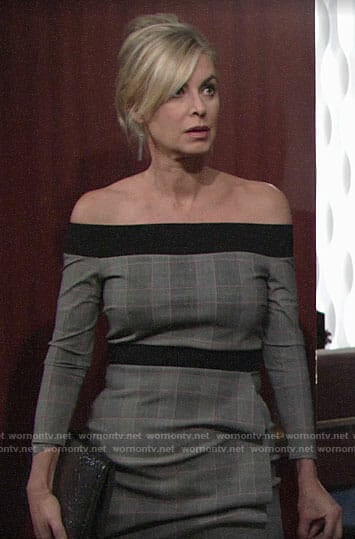 Ashley's grey off-shoulder dress on The Young and the Restless