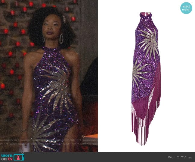 Attico Maxi Fringe Dress worn by Monica Colby (Wakeema Hollis) on Dynasty