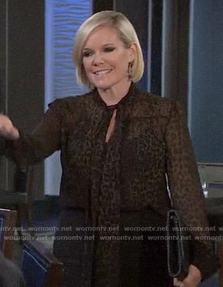 Ava’s leopard print tie-neck blouse on General Hospital