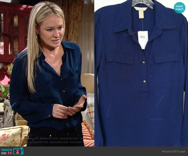 Banana Republic Utility Blouse worn by Sharon Newman (Sharon Case) on The Young and the Restless