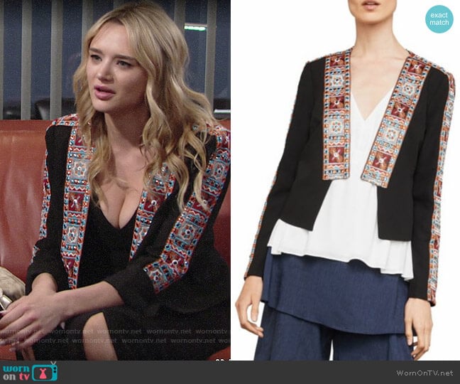 Bcbgmaxazria Embroidered Trim Jacket worn by Summer Newman (Hunter King) on The Young and the Restless