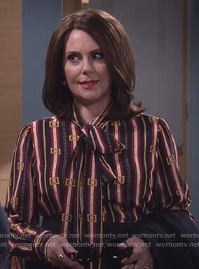 Karen’s striped tie neck blouse on Will and Grace